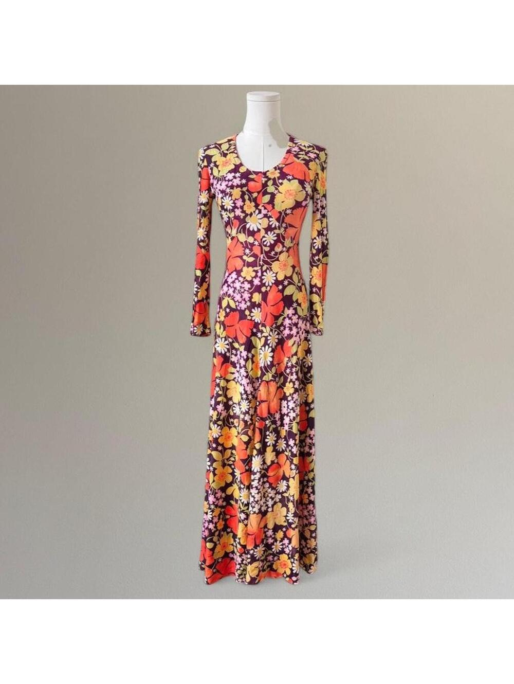 Vintage late 60s/early 70s George Small floral maxi dress Sz. XS/S